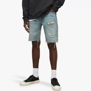 NWT All Saints Men’s Switch Ripped Damaged Cutoff Denim Shorts Dirty Indigo